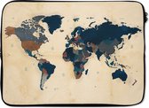 Laptophoes 13 inch 34x24 cm - Eigen Wereldkaarten - Macbook & Laptop sleeve Vintage wereldkaart historisch - Laptop hoes met foto