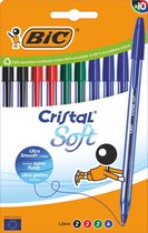 BIC Cristal Soft Balpen met Softline Inkt - Assorti Kleuren - Doos van 10 - Medium Punt 1.2 mm