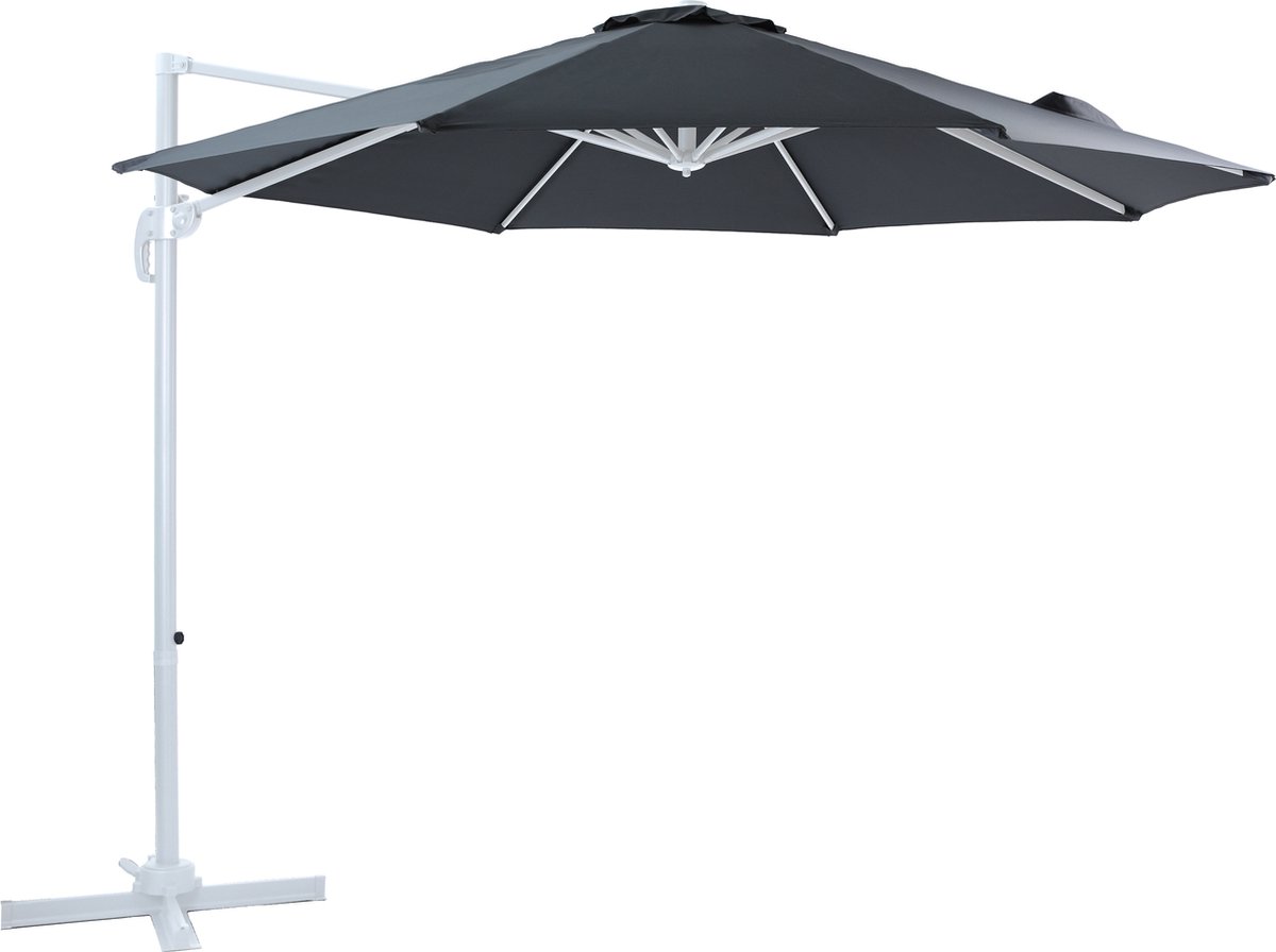 AXI Marisol Zweefparasol Ø 300cm Wit/grijs – Gepoedercoat aluminium frame met kruisvoet – 360° Draaibaar - Kantelbaar – UV werend doek