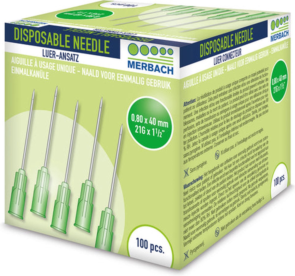 Goedkoopste Merbach Injectienaalden 21 G x 1 1/2 - 38mm groen- 8 x 100 stuks voordeelverpakking