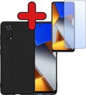 Hoesje Geschikt voor Poco M4 Pro 4G Hoesje Siliconen Case Hoes Met Screenprotector - Hoes Geschikt voor Xiaomi Poco M4 Pro 4G Hoes Cover Case - Zwart
