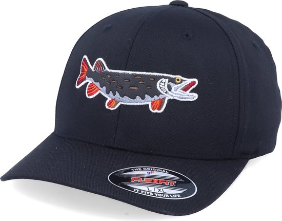 Hatstore- Pike Black Applique Black Flexfit - Skillfish Cap