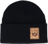 Hatstore- Logo Patch Black Beanie - Bearded Man Cap