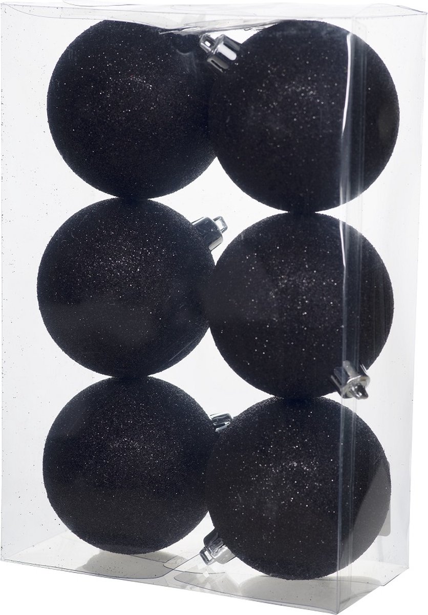 Cosy&Trendy Kerstballen Ø 8 cm - Zwart glitter - Set-6