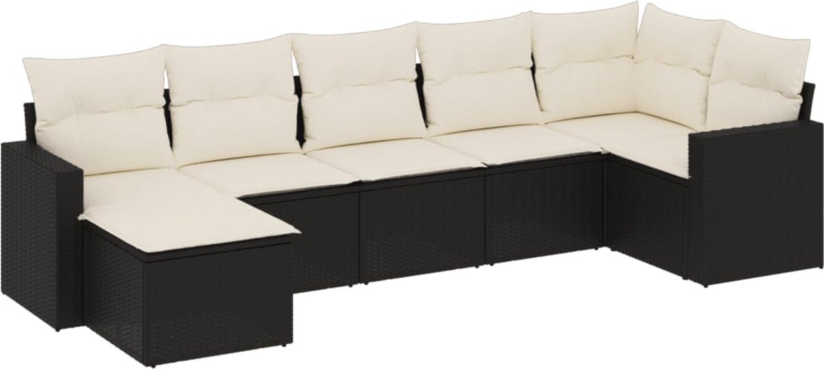 vidaXL 7-delige - Loungeset - met - kussens - poly - rattan - zwart