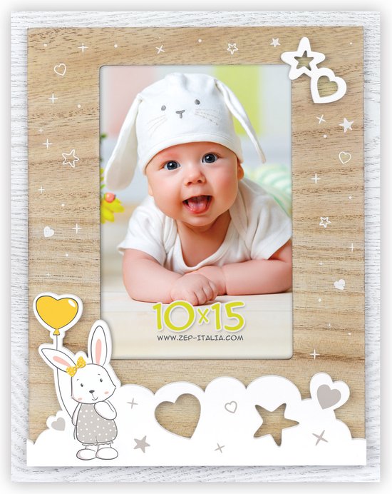 ZEP - Houten Baby Fotolijst met konijn Greta Wit voor foto 10x15 - VG8246
