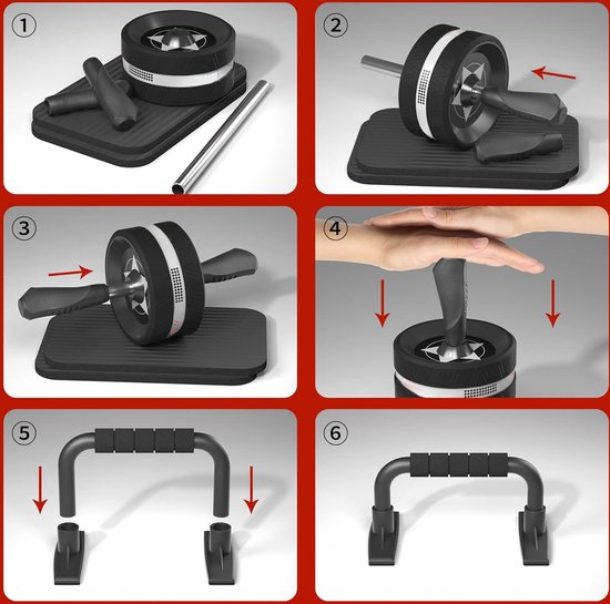 Kit Ab Roller + Roue Abdos + Barres De Traction + Bandes élastiques - Neuf