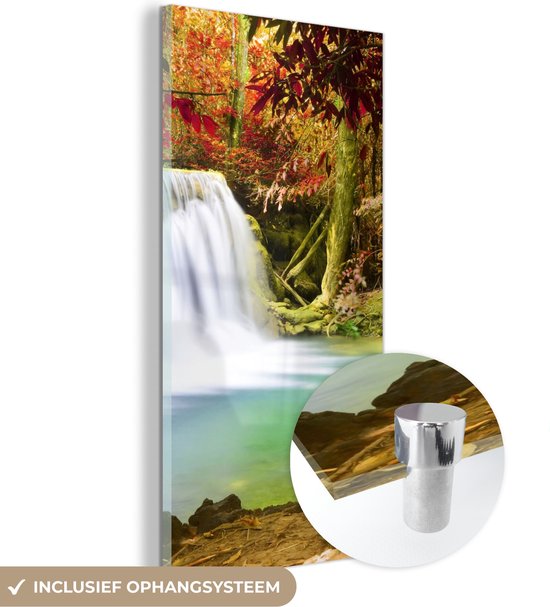 MuchoWow® Glasschilderij - Herfst - Waterval - Natuur - Acrylglas Schilderijen - Foto op Glas