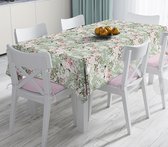 Tafelkleed 135x260 Bedrukt Velvet Textiel - Pastel Roze Bloemen - De Groen Home