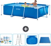 Intex Rechthoekig Frame Zwembad - 260 x 160 x 65 cm - Blauw - Inclusief Onderhoudspakket - Ladder - Voetenbad - Vloertegels