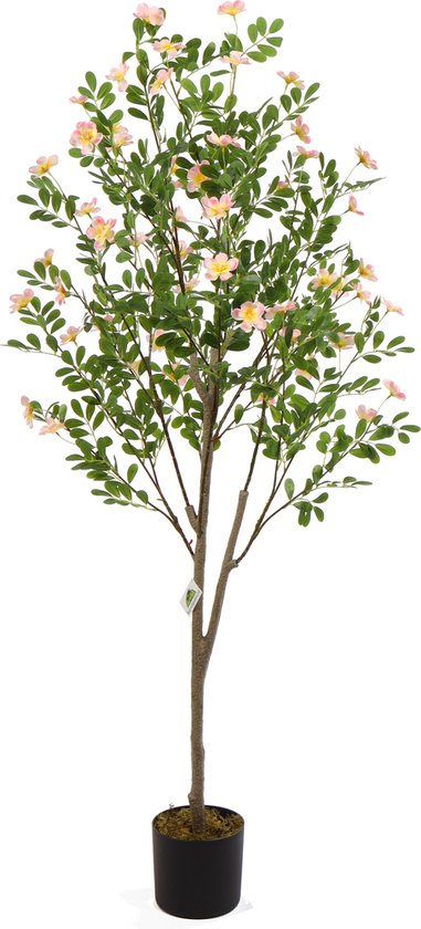 Plante à fleurs roses artificielles Borre | 165cm - Fausse plante à fleurs - Plantes artificielles pour l'intérieur - Fleur de plante artificielle