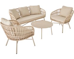 sweeek - Tuinmeubelset van touw en staal, tafel met zinken blad, 4 zitplaatsen