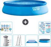 Intex Rond Opblaasbaar Easy Set Zwembad - 457 x 107 cm - Blauw - Inclusief Pomp - Ladder - Grondzeil - Afdekzeil Onderhoudspakket - Filters