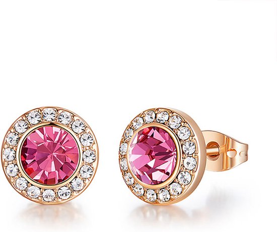 Gold plated roze Swarovski® oorbellen - Valentijnsdag - Moederdag Cadeau - Geschenkset Vrouwen - Cadeau voor Vrouw - Verjaardagscadeau - Cadeau - Geschenk voor haar - Kerst Cadeau - Juwelia