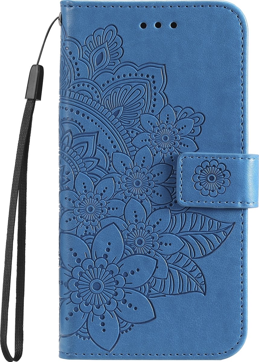 Mobigear Telefoonhoesje geschikt voor Samsung Galaxy A55 Hoesje | Mobigear Flowers Bookcase Portemonnee | Pasjeshouder voor 3 Pasjes | Telefoonhoesje voor Pinpas / OV Kaart / Rijbewijs - Blauw