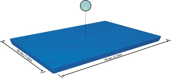 Blauw afdekzeil met afmetingen 7 ft. 4 in. / 2.24 m bij 60.5 in. / 1.54 m.