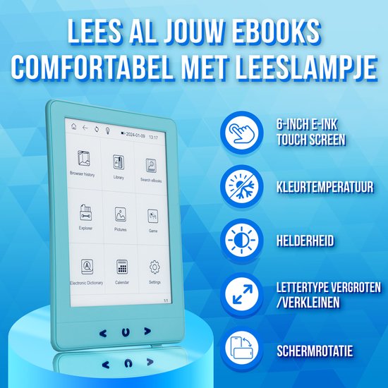 Ereader Backlight Silvergear eReader 6 inch - Backlight - 17H Schermtijd - 4GB - Blauw | bol
