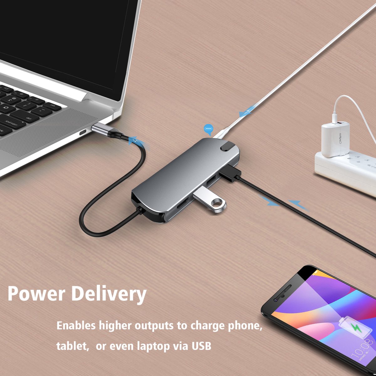 USB C Hub 8-in-1 met 4K HDMI, 100W PD, 3x USB 3.0, 1Gbps Ethernet, SD/TF kaartlezer, USB C adapter - Afbeelding 3