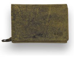 4 East Olijfgroene Echt Lederen Portemonnee met RFID - Compact en Praktisch Valentijnscadeau voor Vrouwen & Mama - 15 Pasjeshouder – 12,5cm x 3,5cm x 9cm