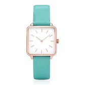 Montre Femme LGT JWLS 'Square' - Bracelet Cuir Turquoise, Mouvement Wit , Boîtier Or Rose