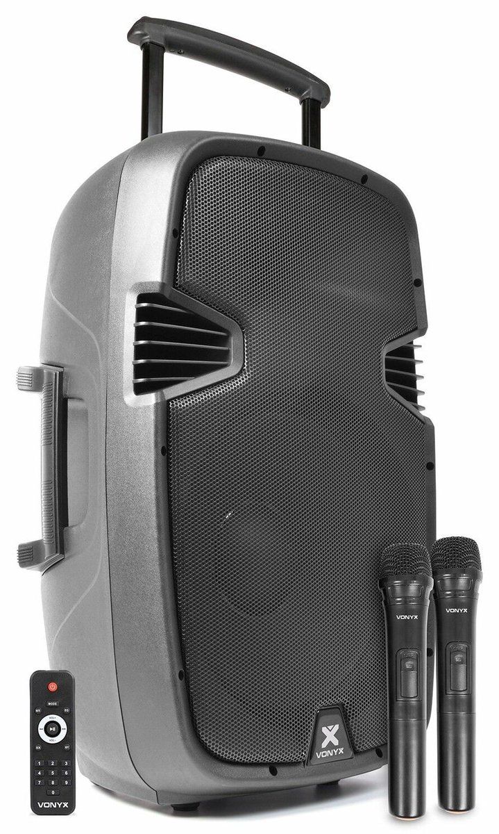 Mobiele speaker - Vonyx SPJ-PA915 Bluetooth speaker met accu en 2 draadloze microfoons