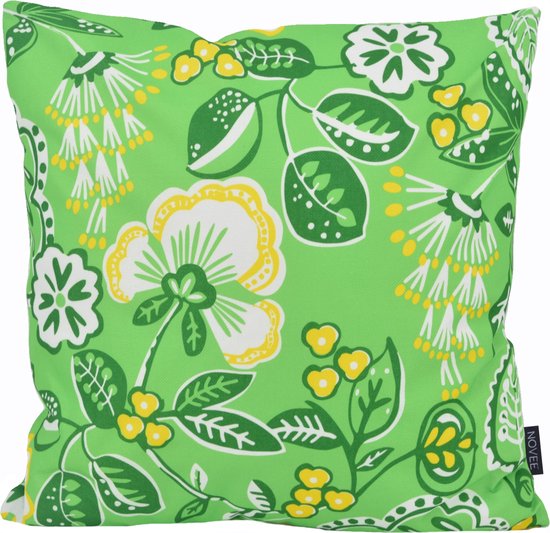 Sierkussen Fleur / Rayure - Vert | Collection Plein air / Extérieur | 45 x 45 cm | Coton