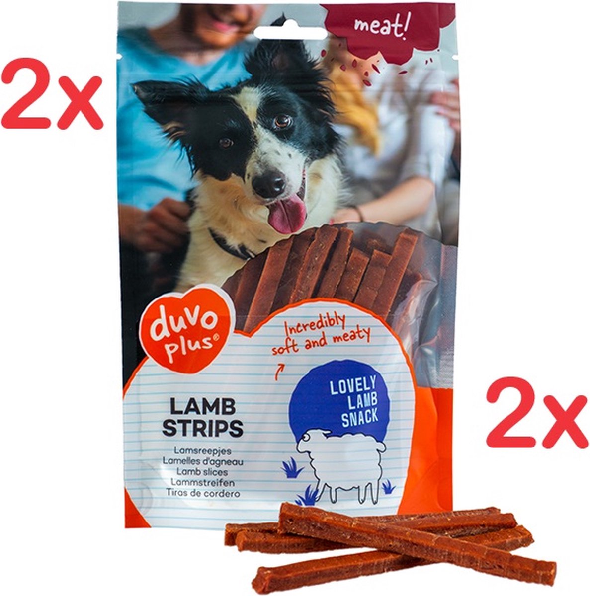 **2 x ** duvo+ lam en rijst sticks 80 gr 78.8% lamsborst - glutenvrij - geen toegevoegde suiker. **2 x 80 gr = 160 gr** zacht en smakelijk