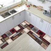 BELHOME- BH-139 Wasbare tapijtset met geometrisch patroon voor entree, hal, woonkamer en keuken, antislip duurzaam, wasbaar, goedkoopste geometrisch bedrukt 40x60 cm en 65x180 cm tapijtset voor balkon, badkamer en gang