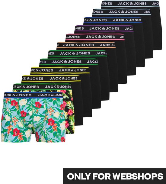 JACK & JONES Jacpink flower trunks (2-pack) - heren boxers normale lengte - groen - lichtblauw en zwart - Maat: M