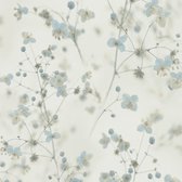 Bloemen behang Profhome 387262-GU vliesbehang hardvinyl warmdruk in reliëf glad met bloemen patroon mat blauw lichtgrijs crèmewit 5,33 m2