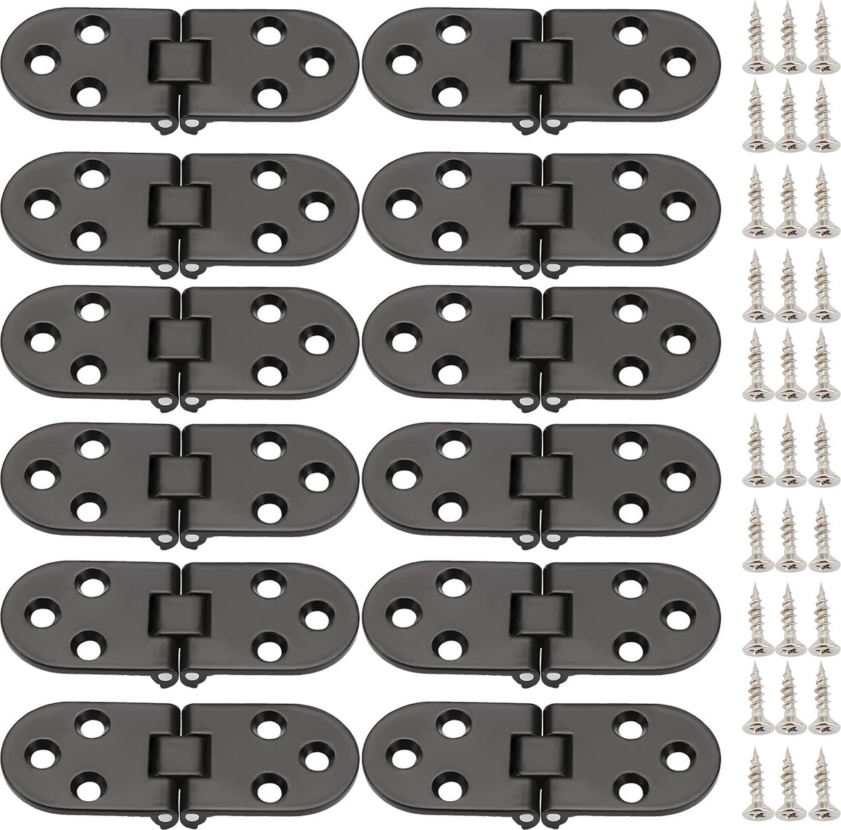 Booramy 12 stuks vouwscharnier 180 graden zinklegering ronde rand scharnieren meubelscharnieren voor klaptafel kastdeur meubelen (zwart)