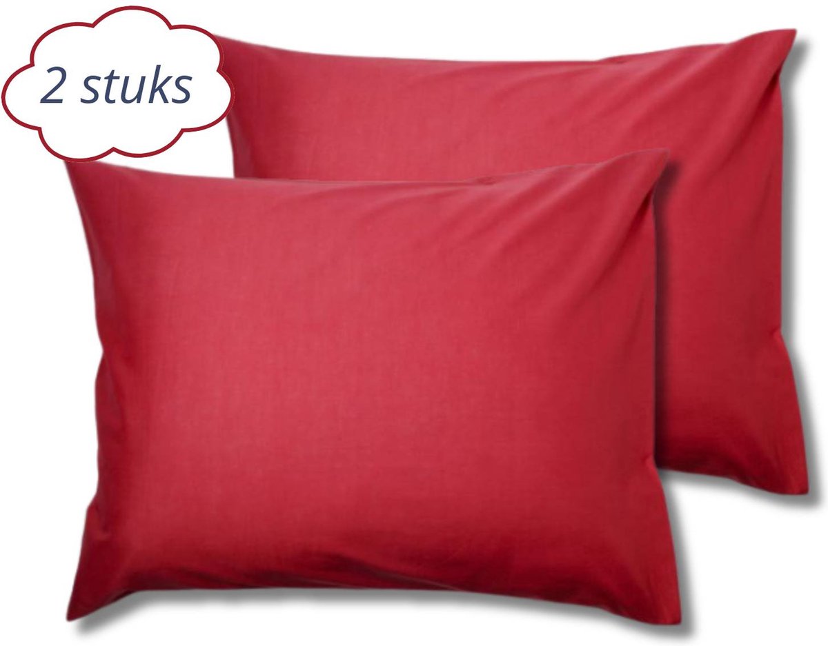 Droomtextiel Kussenslopen 60x70 cm Rood Set Van 2 Stuks - Hotelkwaliteit - 100% Hoogwaardige Katoen