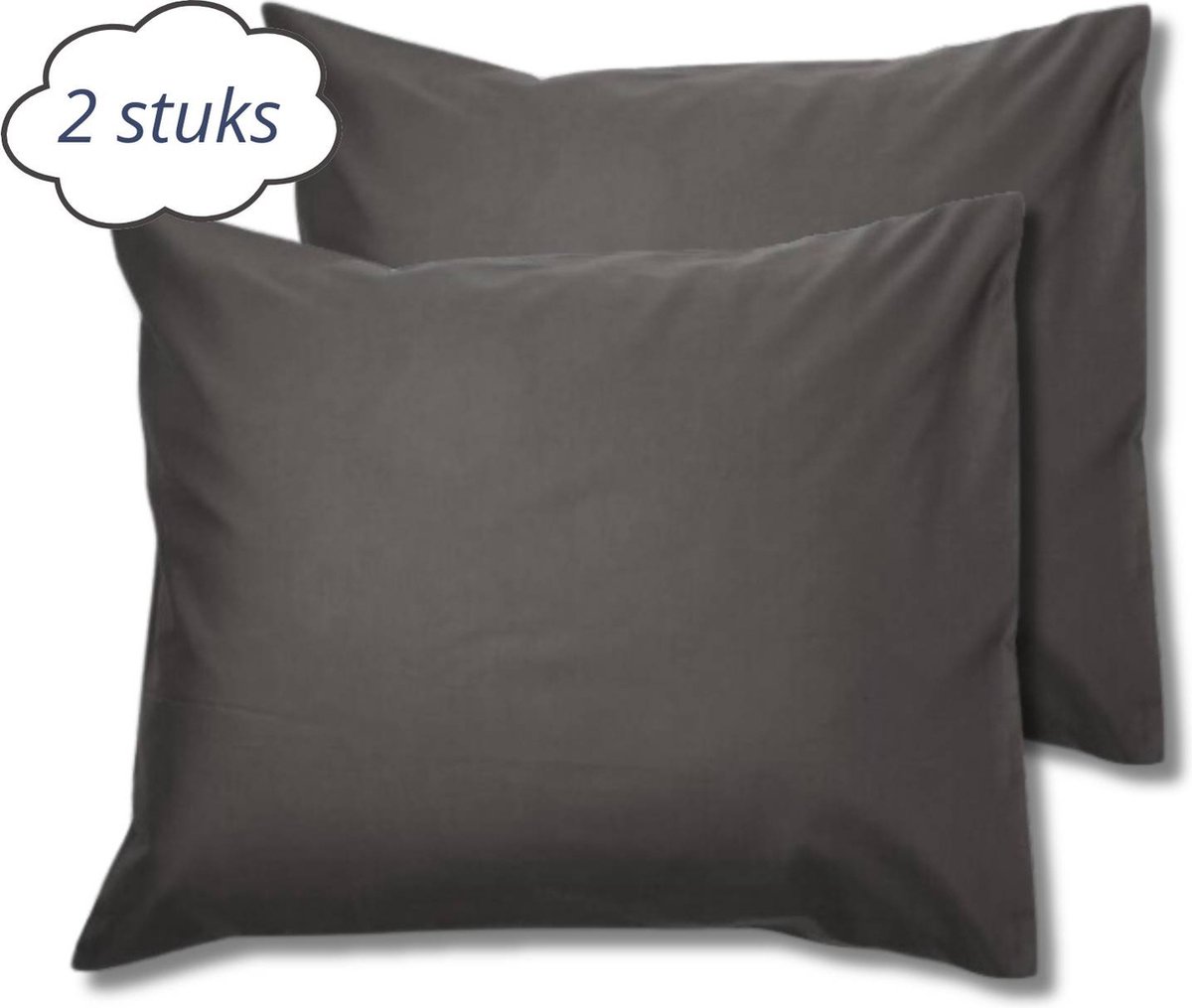 Droomtextiel Kussenslopen 60x70 cm Antraciet Set Van 2 Stuks - Hotelkwaliteit - 100% Hoogwaardige Katoen