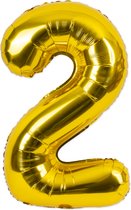 Festivz Gouden Cijfer Ballon 2 - Goud – 81 CM - Decoratie – Feestversiering – Golden - Verjaardag - Bruiloft - Feest