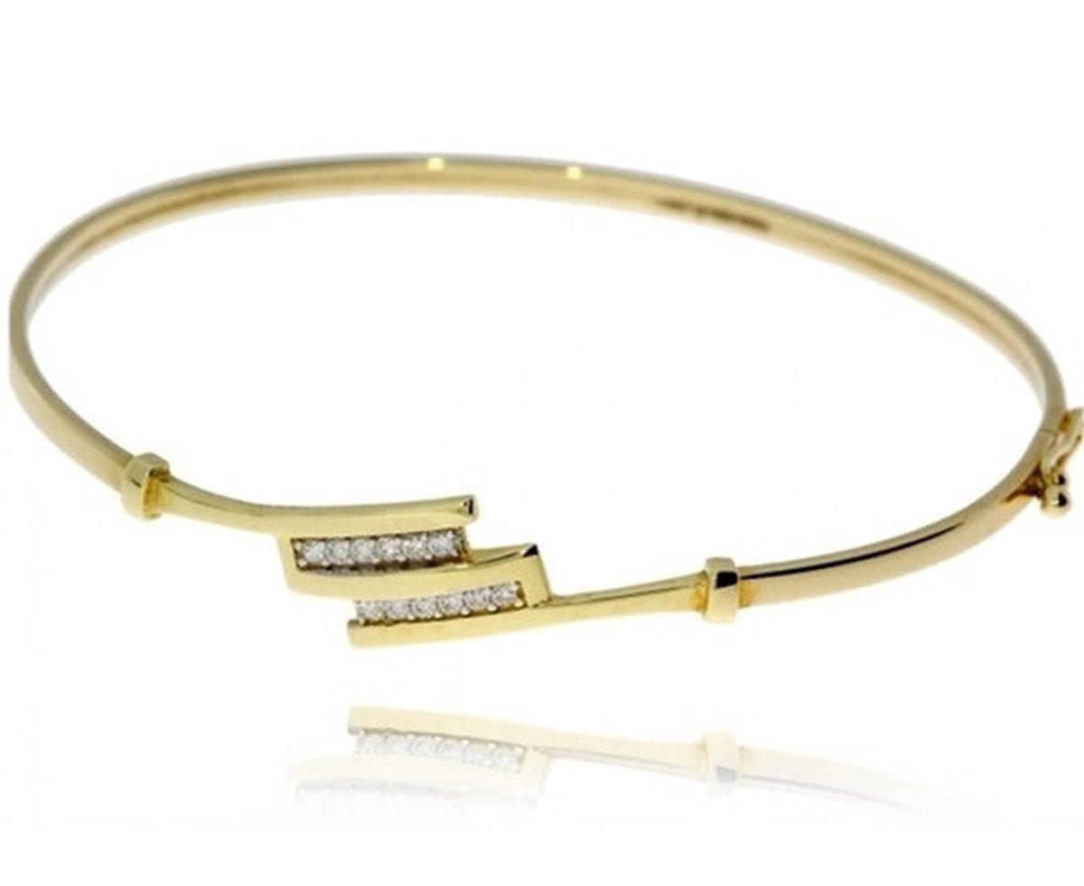 Gouden Bangle Armband 62 mm 11 mm Fantasie Vlak Buis Dop Zirkonia 14 karaats