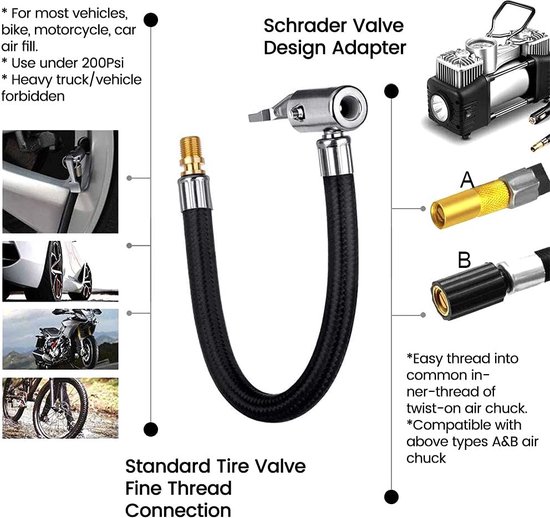 Autopomp - 10 cm - autobanden - luchtpomp - verlengbuis - ventieladapter - verlengslang voor luchtdruk - voor fiets auto motorfiets fietsband luchtpomp — afbeelding 5