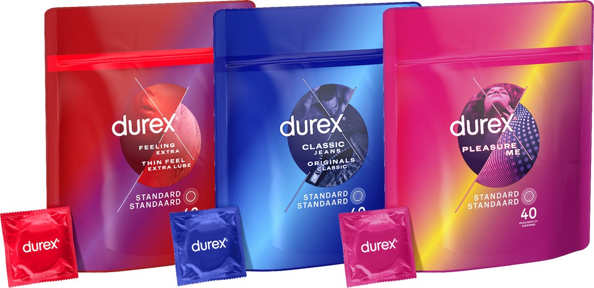 Bol.com Durex - 120 condooms - Feeling Extra - Classic Jeans - Pleasure me - Voordeelverpakking aanbieding