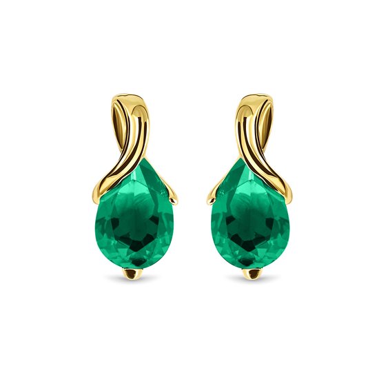 Miore® - Boucles d'oreilles en or avec émeraude verte - Femme - Or 14 carats - Boucles Goud' Boucles d'oreilles pendantes - Vert - Vert Emerald - Bijoux faits main de haute qualité