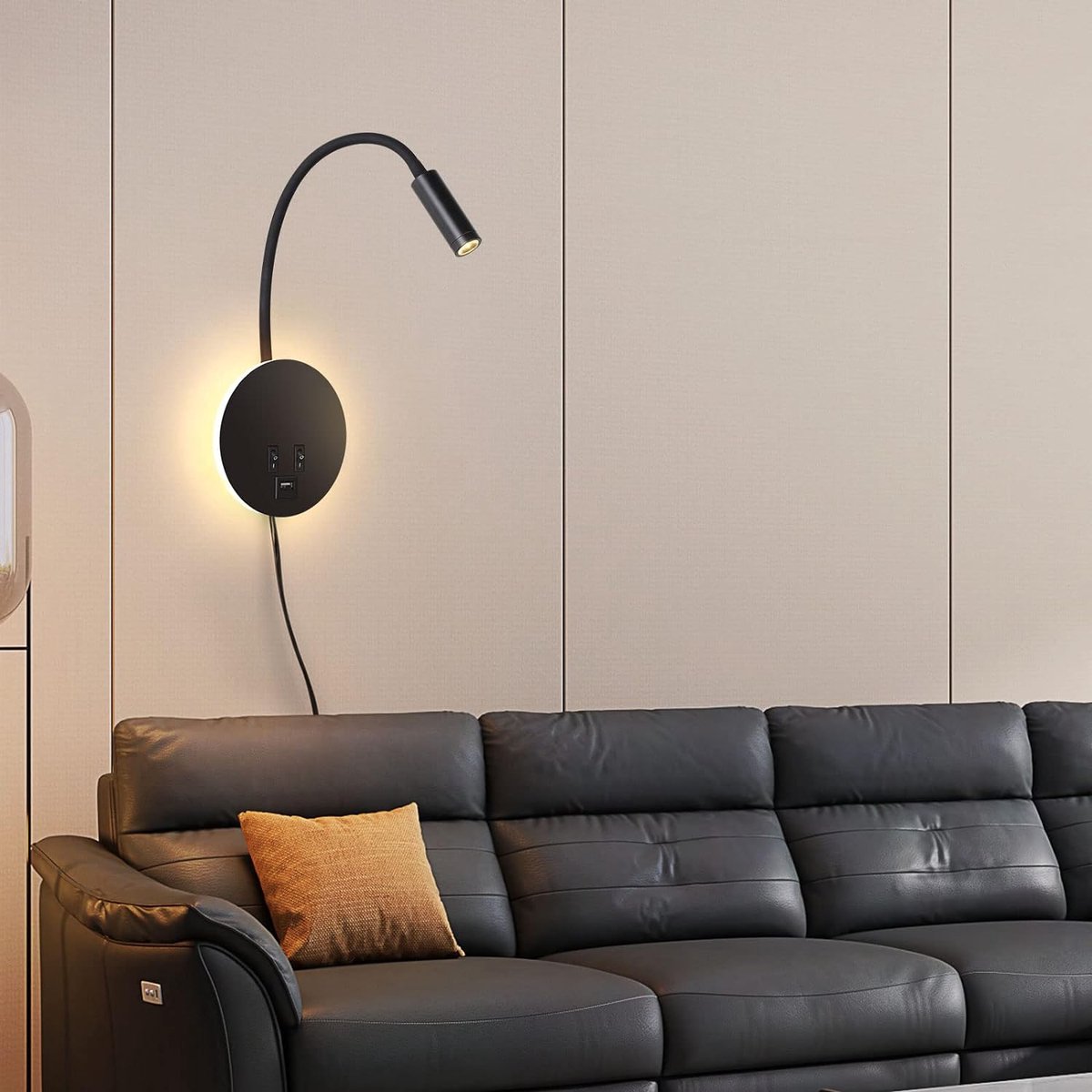 Applique Murale LED Avec Port USB – Lampe De Lecture Flexible – 3W Blanc Chaud – Noir