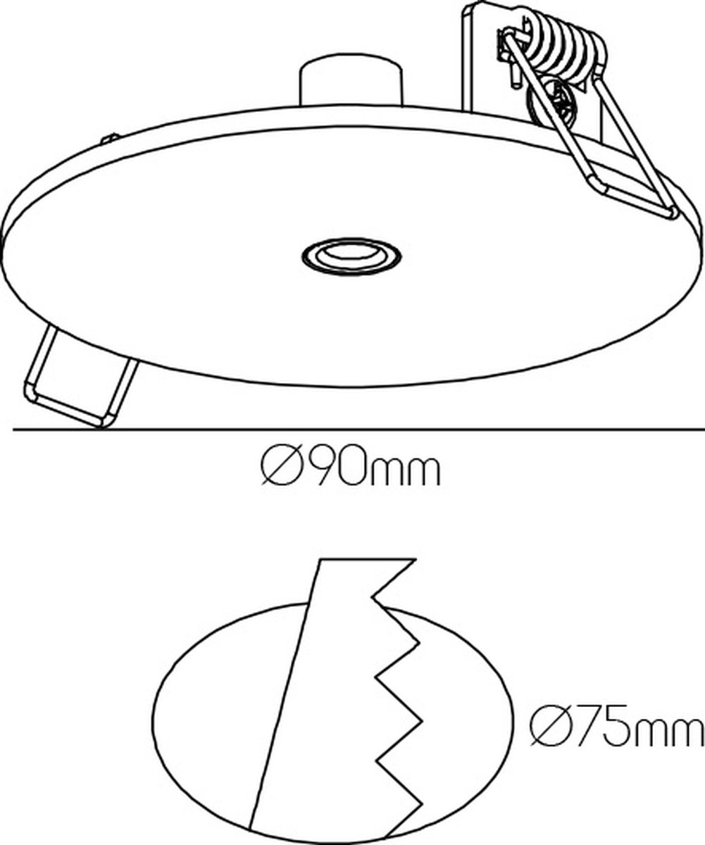 inbouwbasis voor pendellamp, diameter 90 mm, opening Ø75 mm, wit