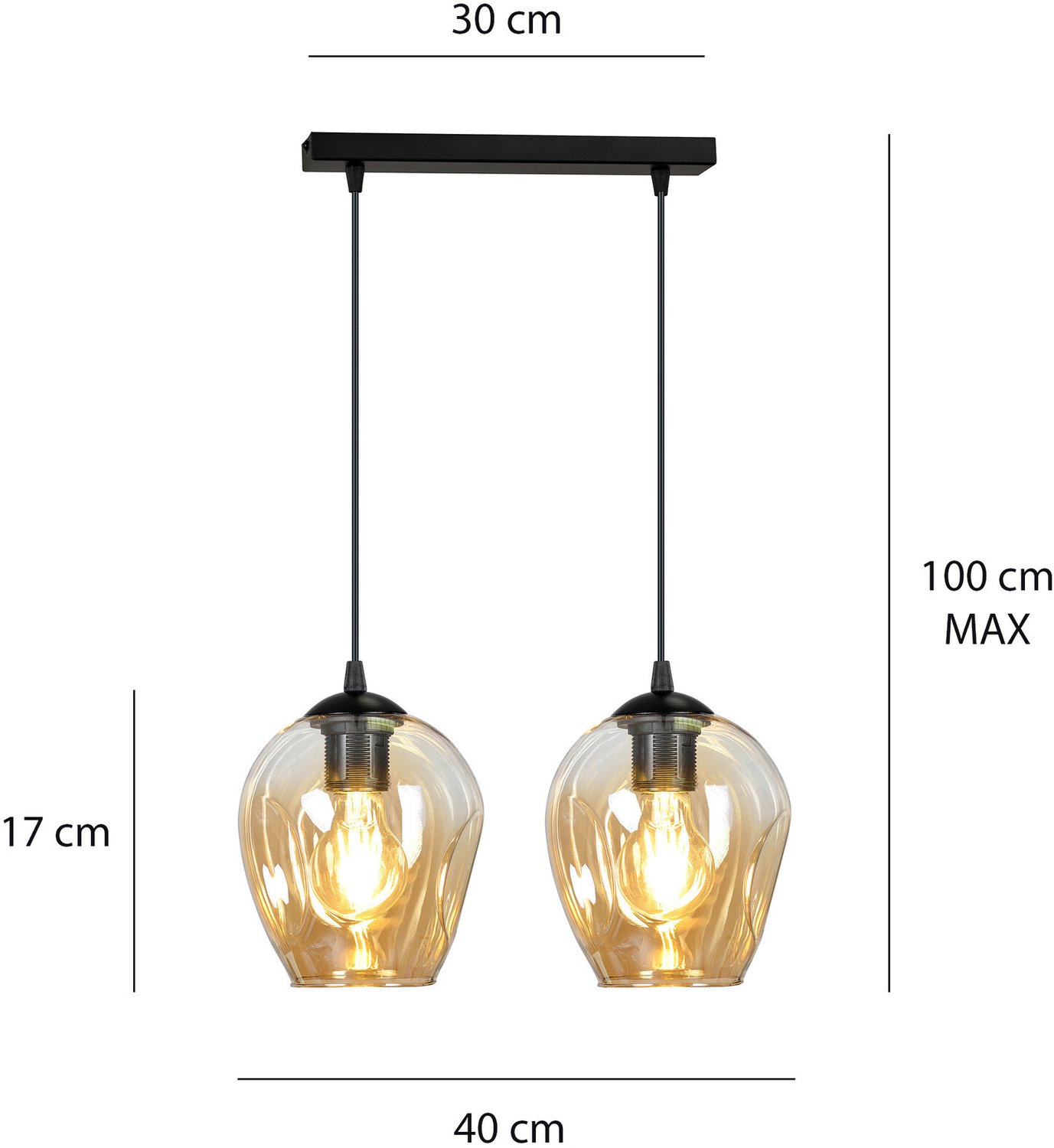 Emibig Nokia dubbele amber glas enkele pendellamp E27 - Perfect voor sfeervolle verlichting in elke ruimte