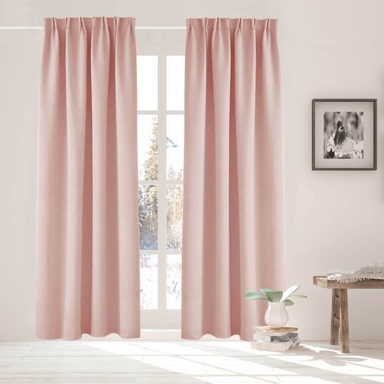 Foto: Hoomstyle kant en klaar gordijn verduisterend met plooiband 140x270cm roze licht roze