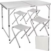 MOZY - Inklapbare Kampeertafel - met 4 Stoelen - Wit - Verstelbaar - met Parasol gat - Luxe Kampeerset - Campingtafel - Kampeermeubel - Klaptafel met stoelen - Vouwtafel