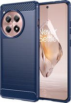 OnePlus 12R Hoesje - MobyDefend TPU Gelcase - Geborsteld Metaal + Carbonlook - Blauw - GSM Hoesje - Telefoonhoesje Geschikt Voor OnePlus 12R