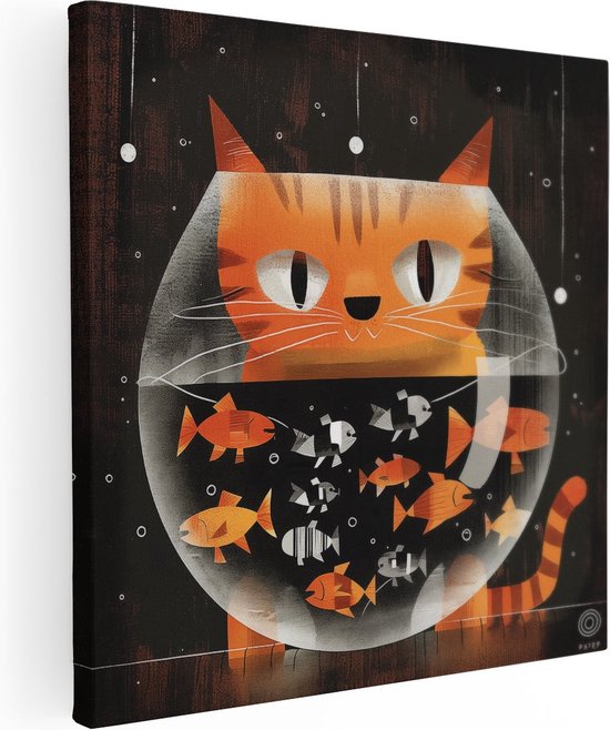 Artaza Canvas Schilderij Kat in een Vissenkom - Foto Op Canvas - Canvas Print