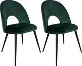 Lina®- Chaises de salle à manger Nora - Set de 2 - Vert - Velours - Pieds en métal