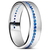 Adrian met Blauwe Zirconia Versierde Ring in 925 Sterling Zilver