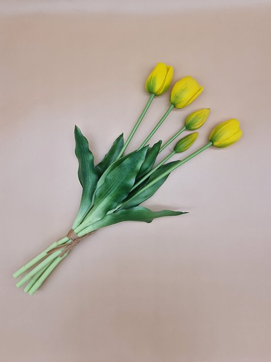 Real Touch Tulips - Yellow - Real Touch Tulpen - Geel - Tulpen - Kunstbloemen - Kunst Tulpen - Kunst Boeket - Tulp - 40 CM - Bos Bloemen - Latex Bloem - Bruiloft