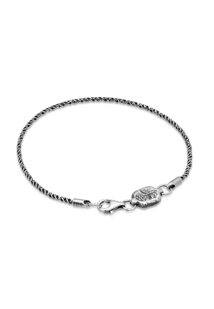 Haze & Glory - Armband - Rose Blume Kordelkette 925 Silber oxidiert - Heren