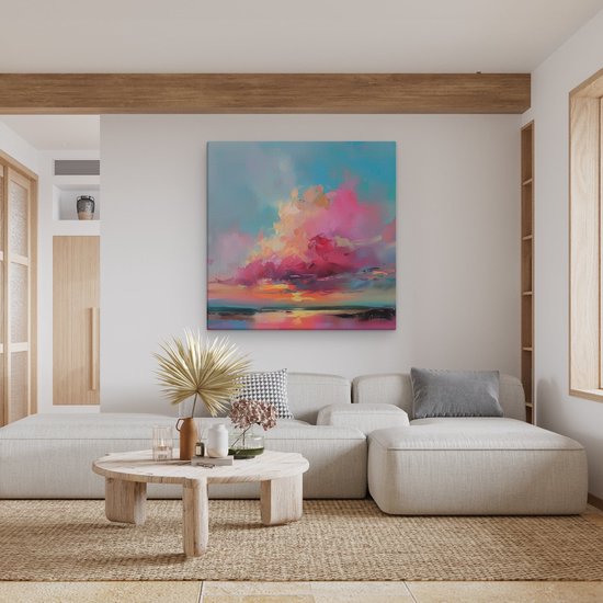 Artaza Peinture sur toile représentant un coucher de soleil avec des nuages ​​roses et bleus – 80 x 80 – Groot – Photo sur toile – Impression sur toile
